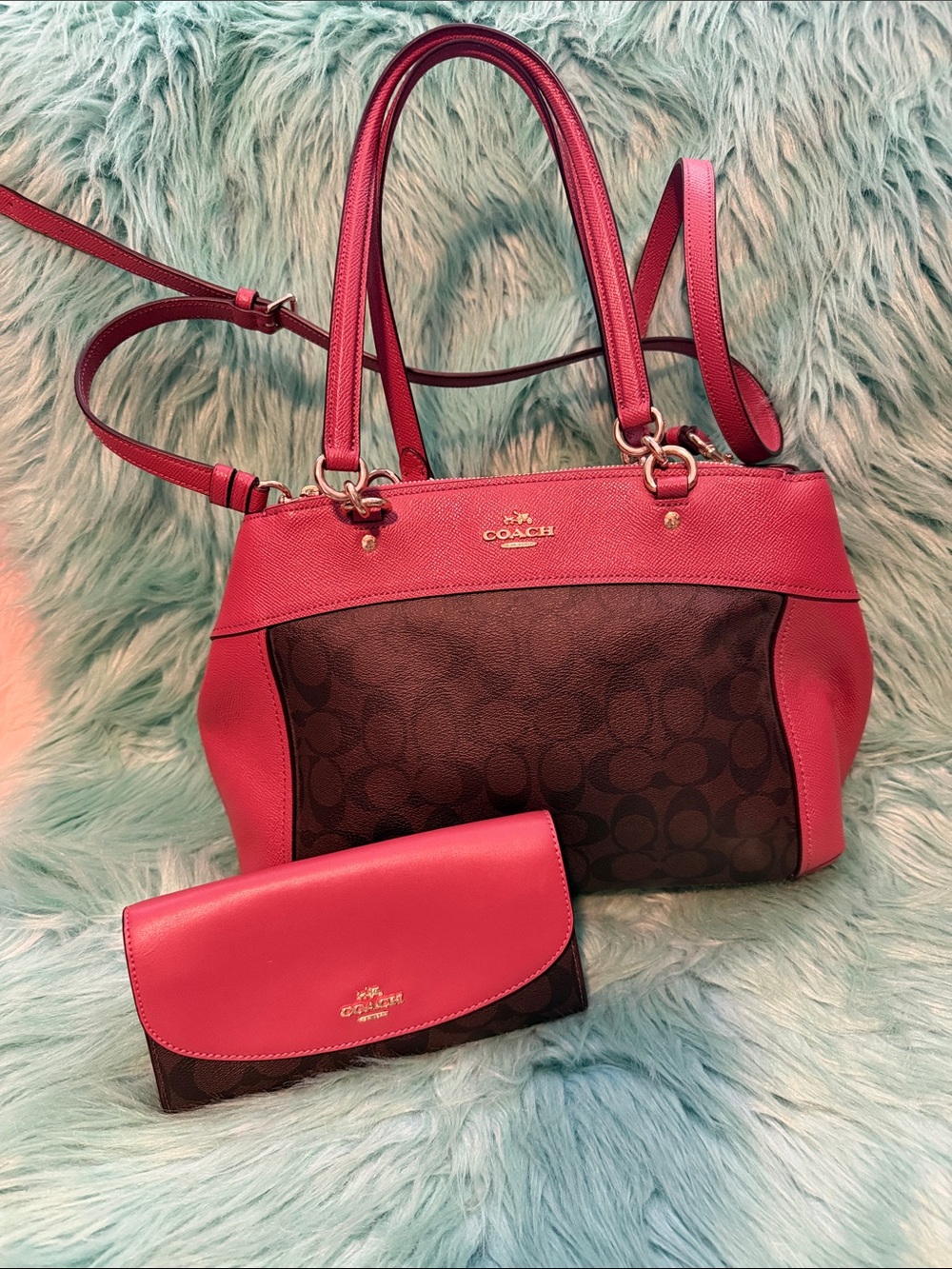 Like New Coach Brooke Carryall in Signature Canvas leather handbag 9 x 15
